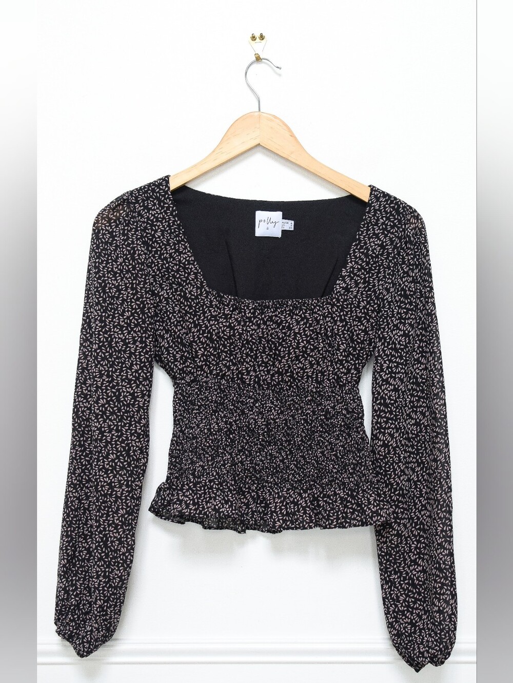 Princess Polly Zander Dark Floral Smocked Waist Peplum Top Cropped Sz XS Fairy - Picture 2 of 5